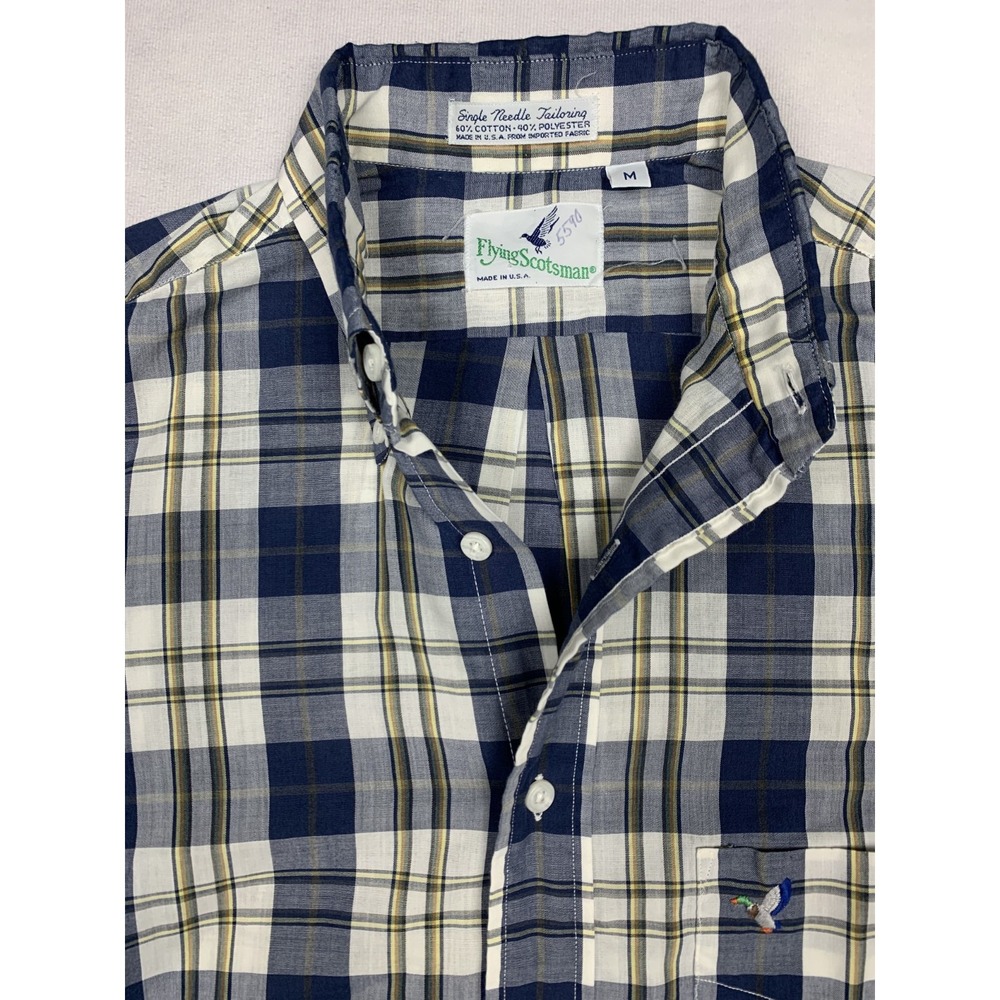 Vintage Flying Scotsman Shirt Mens Medium Made‎ in USA Plaid Mallard Duck 90s M